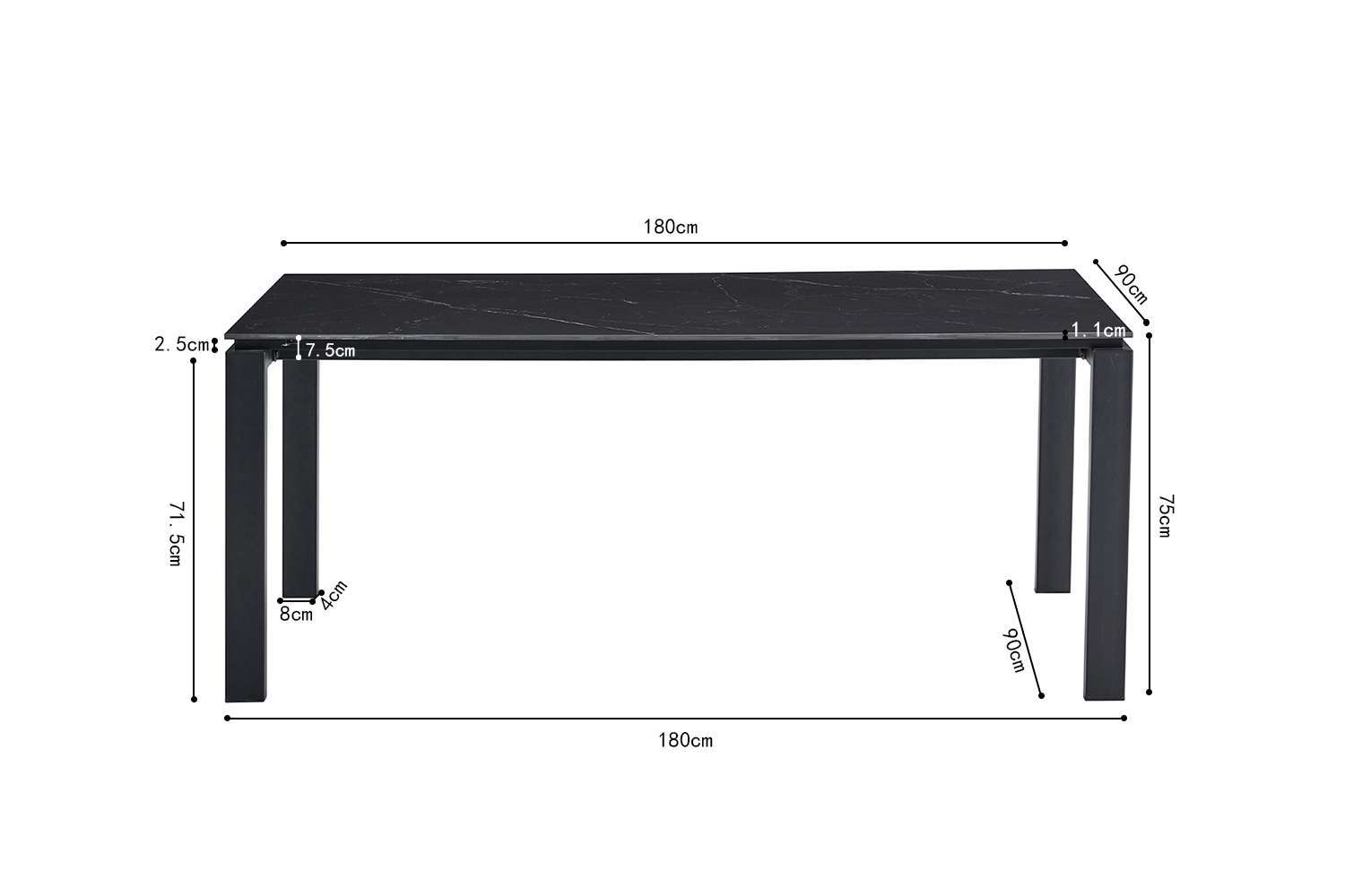 Table ‘Zeus’ 180 cm Rectangulaire Pierre Noir – Gala Design